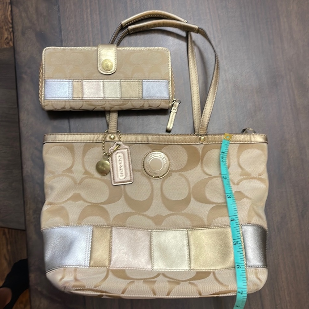 Tan & gold coach bag